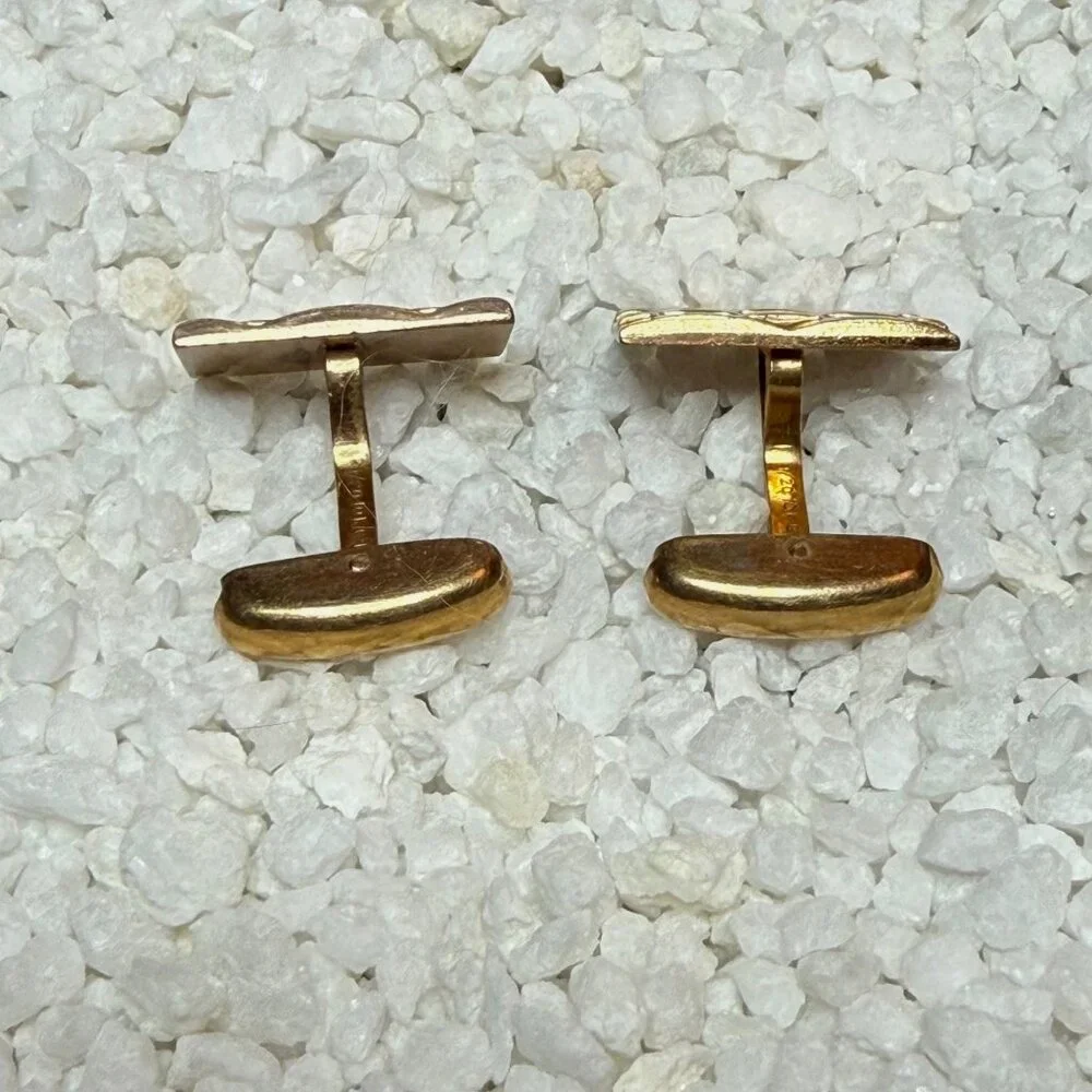 Vintage Gold-Tone Basket-Weave Rectangular Cufflinks Hickock